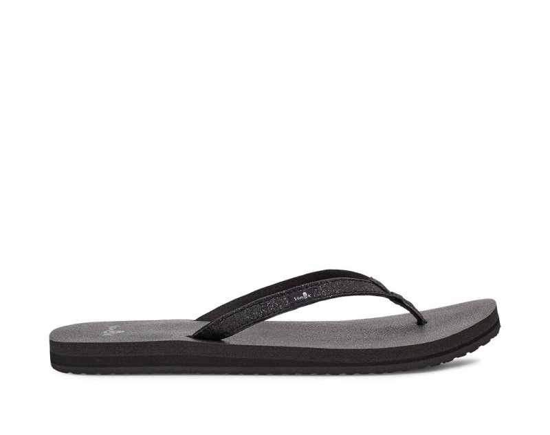 Sanuk Womens Yoga Joy Sparkle Black Flip Flops | FUNZKT841